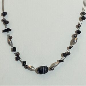 Lia Sophia Wire Bead Black Silver Necklace